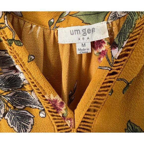 Umgee Long Sleeve Flowy Yellow Floral Pattern Mini Dress - Picture 2 of 4